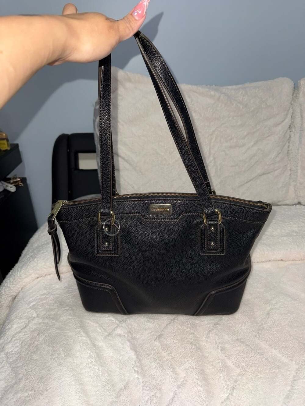 Liz Claiborne Black Pebbled Faux Leather Shoulder Bag Tote